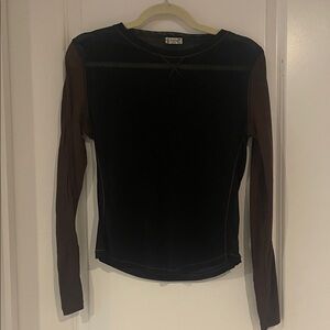 Free People Intimately Black and Brown Long Sleeve Top Size Medium